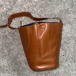 Zara women’s round Elegant Brown Leather Bucket Bag